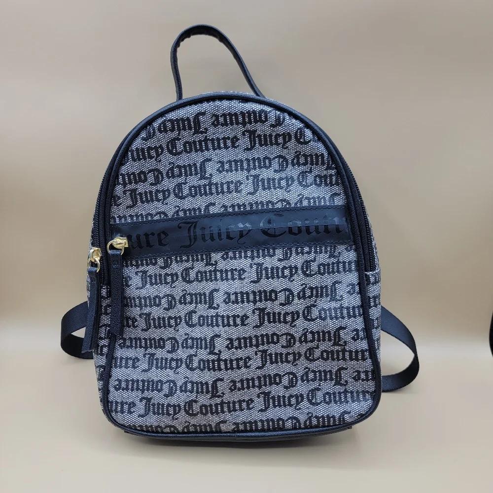 Juicy Couture Goth Stat Black Our Zip Says It All Backpack Black Grey Straps New